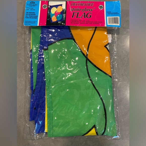 Vintage Banner Flag Les Fleurs Stain Glass Balloons 30"x45" Decorative Nylon - Picture 2 of 3